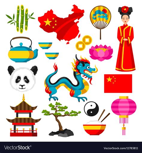 China Icons Set Chinese Symbols And Objects Vector Image