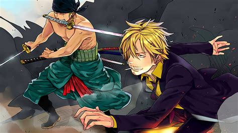One piece, roronoa zoro, swords, green eye, anime, holding. Sanji Zoro One Piece 4K #8013