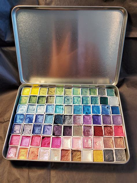 77 Set Watercolor Paint Pallet Metallic Shimmery Hand Made Watercolors