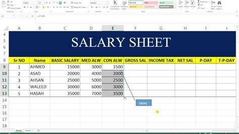 Basic Excel Sheet 2 Salary Sheet Youtube