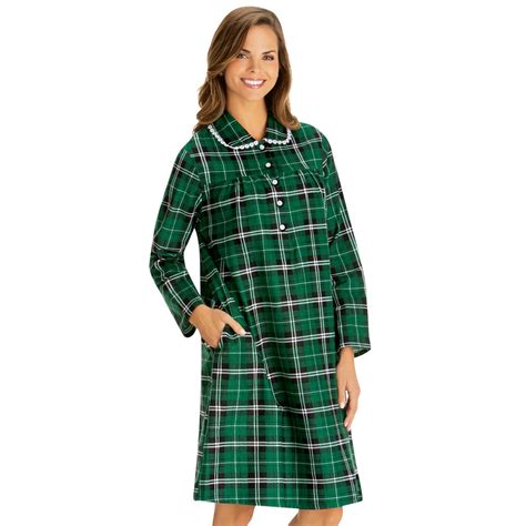 Plaid Cotton Flannel Long Sleeve Nightgown Collections Etc