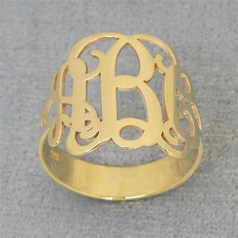3 Initial Monogram Ring Solid 10k Yellow Gold Personalized