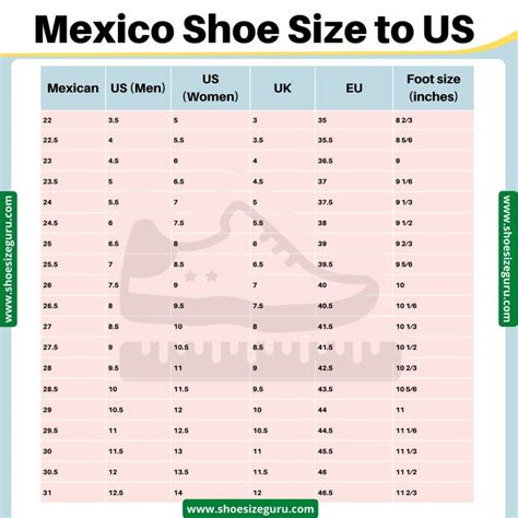 Mexico Shoe Size To Us Sizing Guide Charts