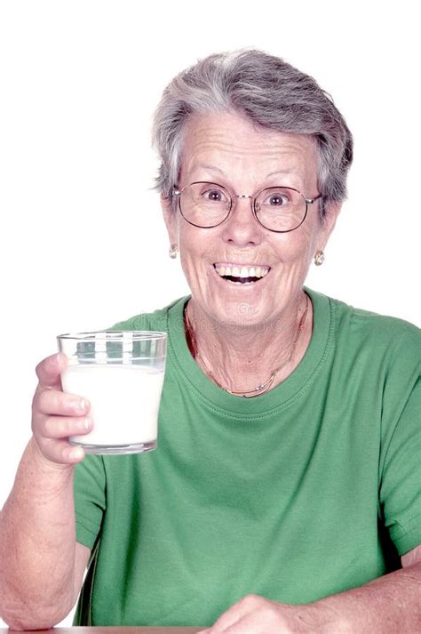 Old Woman Holding A Glass Milk Stock Photo Image Of Glass Happiness