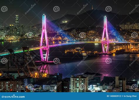 Busan Harbor Bridge At Night Stock Photo Image Of Korean Asia 140083912