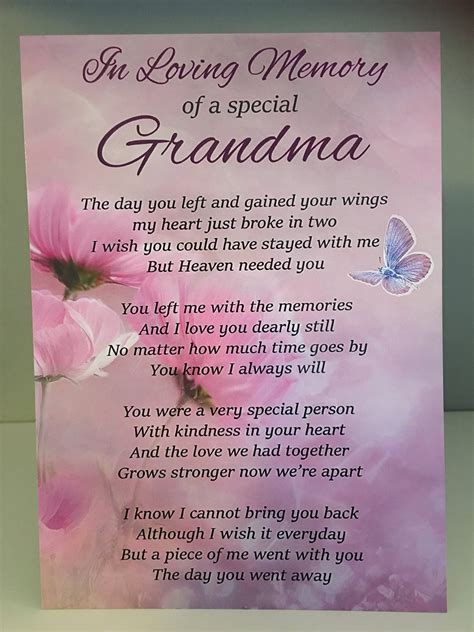 Grave Card In Loving Memory Of A Special Grandma Poem Verse Memorial