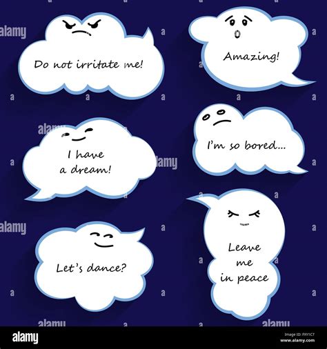 Cloud Shape Funny Cartoon Speech Bubbles With Emotions Vector Illustration Stock Vector Image
