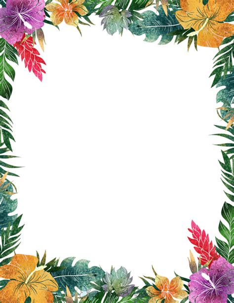 Printable Watercolor Tropical Flower Page Border