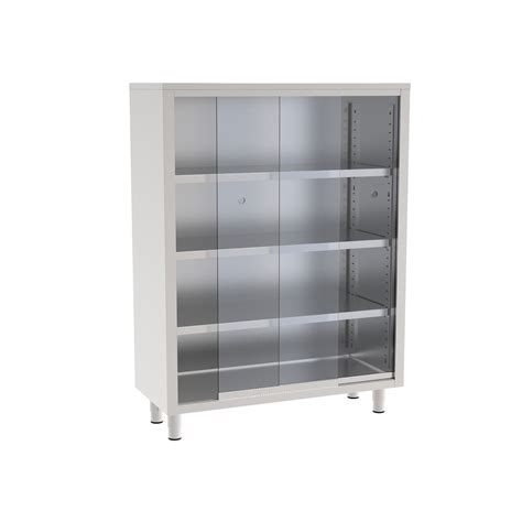 Storage Cabinet With Glass Sliding Doors And Plain Shelves Cleanroom