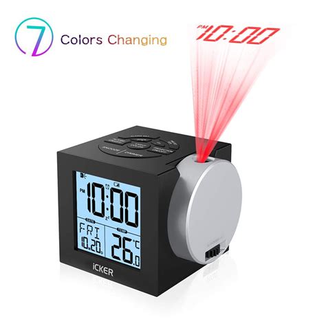Think gizmos projection clock with temperature display, rotatable ceiling/wall time projector, dual alarm with snooze, hygrometer and usb port for charging. Time Projection Clock with Adjustable Arm Project the ...