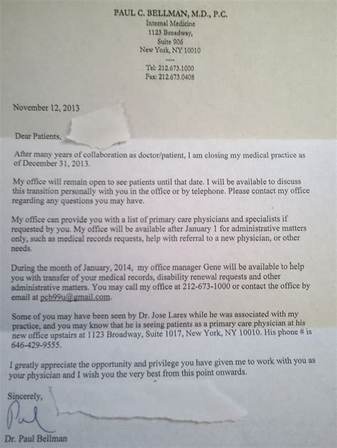 Sample letter changing information when a person or company changes important information, such as an address, price, or date, it is necessary to send valued customers a letter with the new sample welcome email it is a common business practice to welcome new staff members to a company. Sample Letter Physician Closing Practice | Sample Business ...