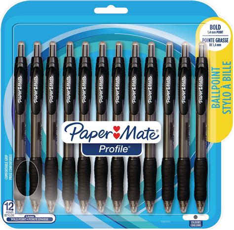 Papermate Profile Ballpoint Pens Retractable 14mm Black 12pack