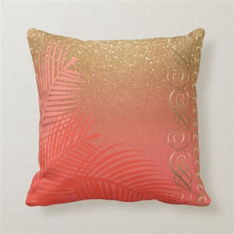Elegant Coral And Gold Throw Pillow