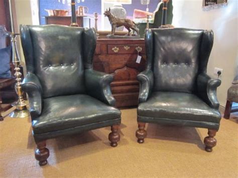 Bespoke pair leather chippendale wingback armchairs alga green. Superior Pair Of Early Victorian Leather Wing Armchairs ...