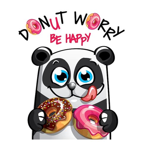 Premium Vector Cute Cartoon Happy Fun Panda With Donuts Greeting