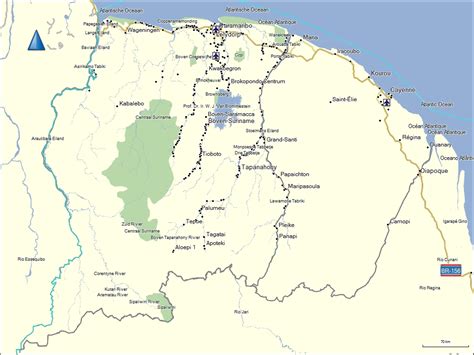 The area of the country can be divided into two regions: Suriname Karte Routen