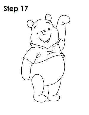 Next, extend a long, curved line beneath the head and double it back upon itself to enclose the pudgy body. How to Draw Winnie the Pooh