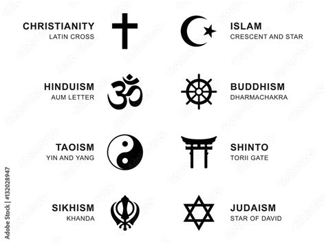 World Religion Symbols Eight Signs Of Major Religious Groups And Religions Christianity Islam