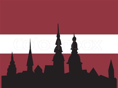 Its use was suppressed during soviet rule. Silhouette of Riga on Latvia flag ... | Stock vector ...