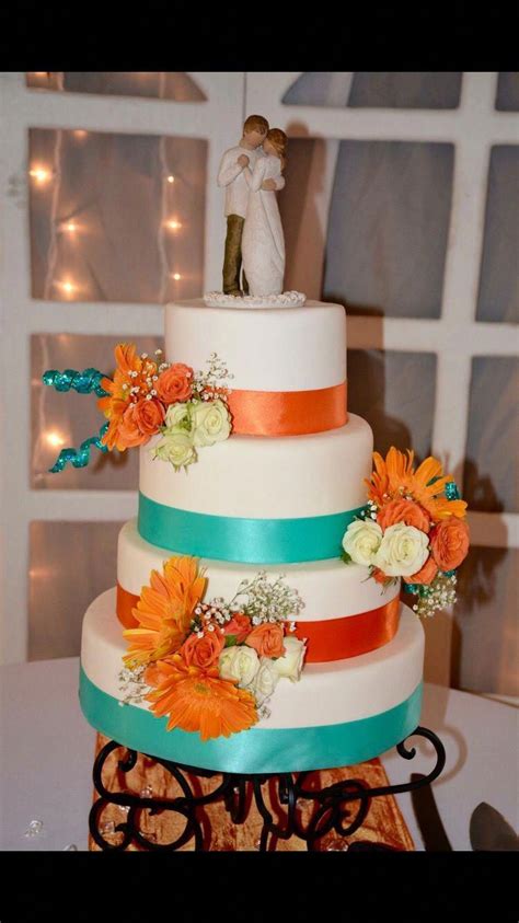 How To Get A Lower Wedding Cake Price In 2020 Orange Wedding Cake Teal Wedding Cake