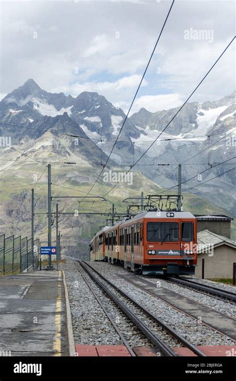 Gornergrat Electric Rack Railway At Rotenboden Railway Station On A