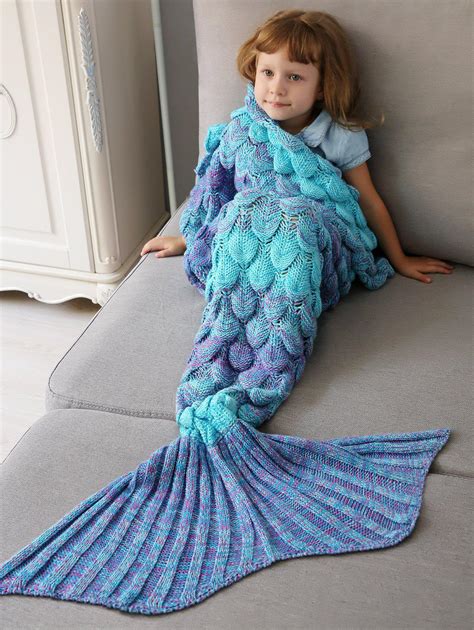 Colormix Home Decor Crochet Fish Scale Knit Mermaid Blanket Throw For