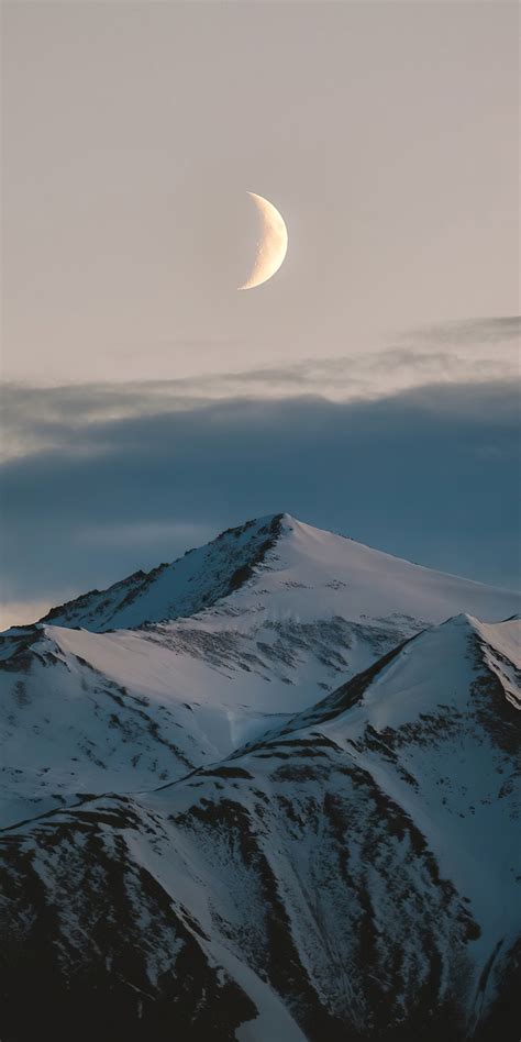1080x2160 Moon Above Mountains Winter 4k One Plus 5thonor 7xhonor