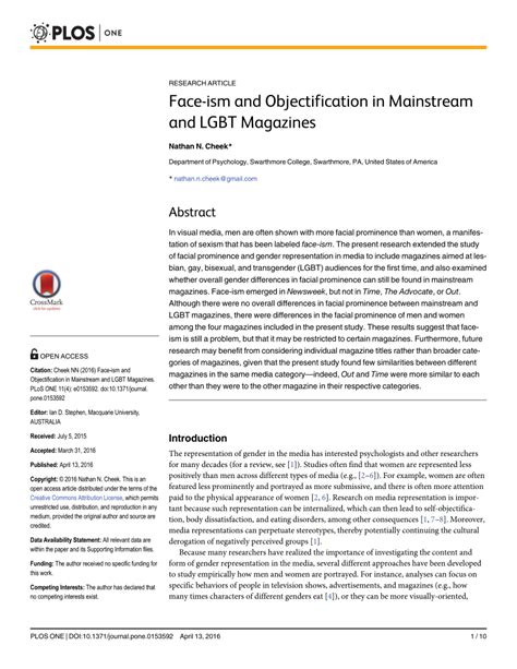PDF Face Ism And Objectification In Mainstream And LGBT Magazines