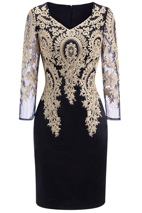 7999 Long Sleeve Embroidered Cocktail Dress For Women Over 4050