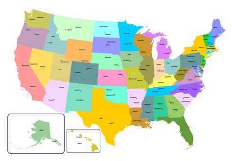 Colorful Usa Map With States And Capital Cities Stock Vector Image