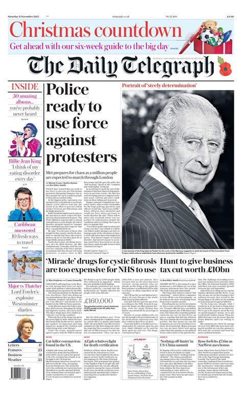Daily Telegraph Front Page 11th Of November 2023 Tomorrow S Papers Today