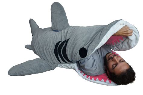 giant stuffed shark sleeping bag house reconstruction