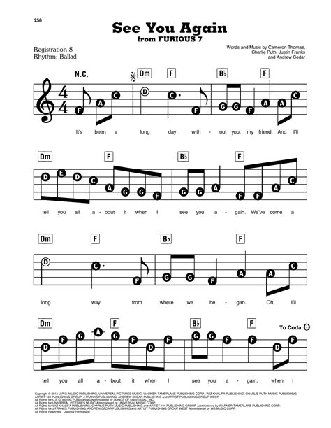 Download And Print See You Again Feat Charlie Puth Sheet Music For E