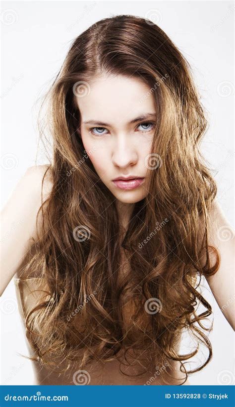 Portrait Of Long Haired Woman Stock Photo Image Of Caucasian Cross