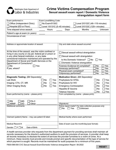 Form F800 098 000 Download Fillable Pdf Or Fill Online Sexual Assault Exam Reportdomestic