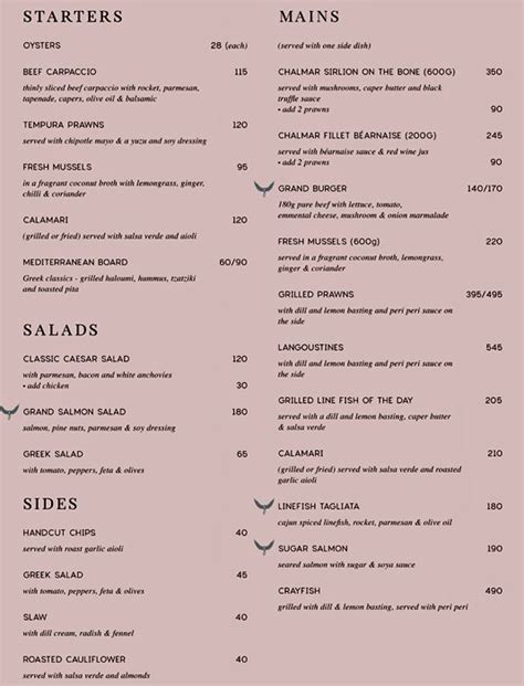 One of the important features to get right when running a cafe or restaurant is the menu design. Enjoy a free drink with every Lunch at Grand Cafe & Beach