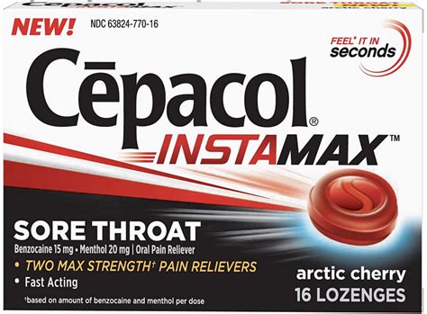 2 Pack Cepacol Instamax Sore Throat Lozenges Arctic Cherry 16 Ea