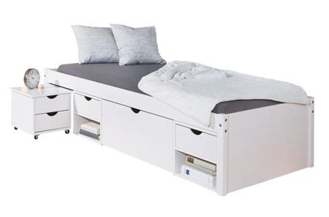 Optez pour un lit avec rangement et gagnez de l'espace ! Lit En Bois Avec 4 Espaces De Rangement Blanc 90x200 MOMO ...
