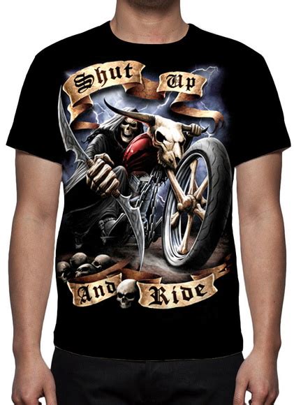 Camiseta Rock Caveira Moto Hell Mod 02 Estampa Total No Elo7