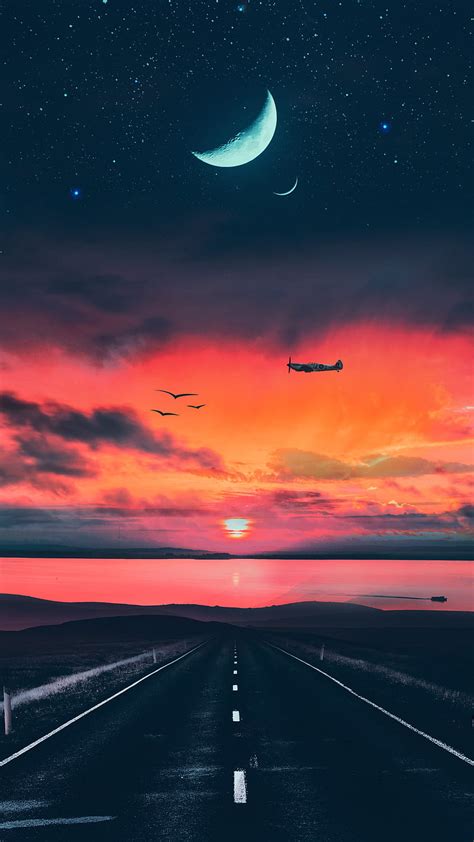 Sunset Beauty Airplane Barca Blue Desenho Golden Landscape