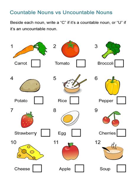 Countable And Uncountable Noun Interactive Worksheet