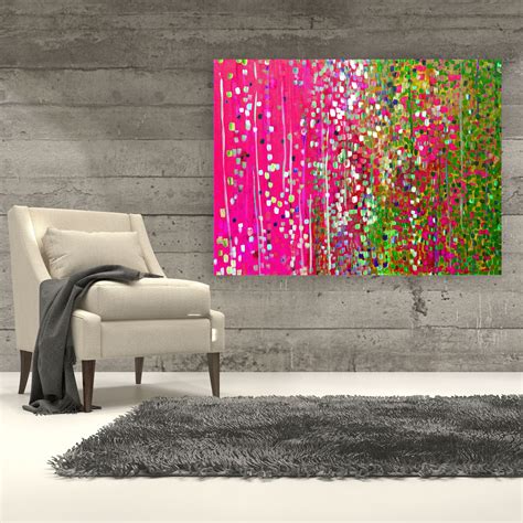 Pink And Green Large Abstract Modern Impressionist Canvas Print Etsy