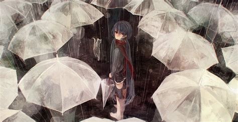Boots Vocaloid Rain Hatsune Miku Cats Anime Umbrellas