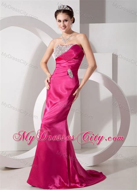 Hot Pink Column Beading Sweetheart Evening Dresses For Celebrity