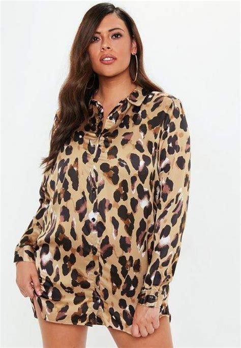 Missguided Plus Size Leopard Print Satin Shirt Dress Satin Shirt Dress Casual Coats For Women