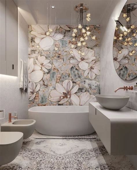 Luxurious Bathroomwith Flower Wallpaper Ideas Gorgeous Bathroom