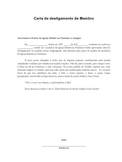 Carta De Desligamento De Membro Pdf