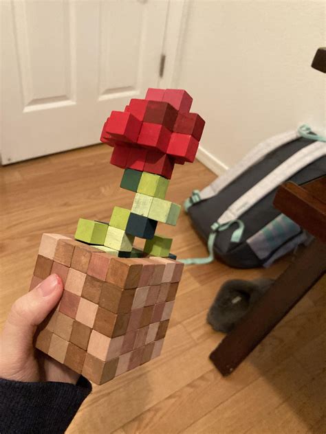 Real Life Minecraft Rose Poppy Made With Wooden Blocks Artofit