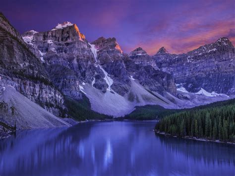 Lake Moraine In Banff National Park Canada Sunset Twilight Wallpaper Hd