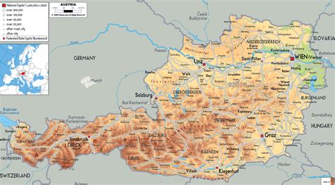 Large Detailed Physical Map Of Austria With All Cities Roads And